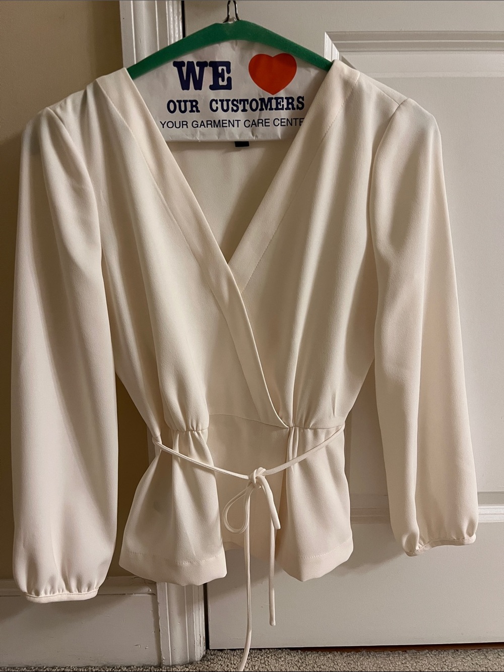 J. Crew Cream Wrap Blouse with Tie Waist